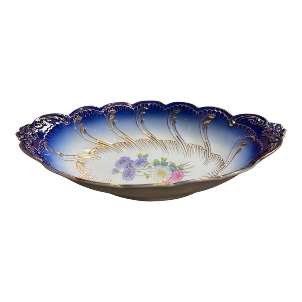 Vintage LS&S Carlsbad Austria Porcelain Oval Serving Dish Cobalt Blue Gold Gilt